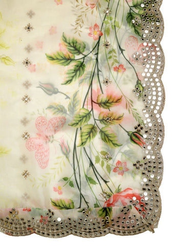 Embroidered Semi-Stitched Lehenga & Unstitched Blouse With Dupatta-Green and white