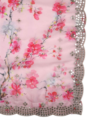 Embroidered Semi-Stitched Lehenga & Unstitched Blouse With Dupatta-Pink and white