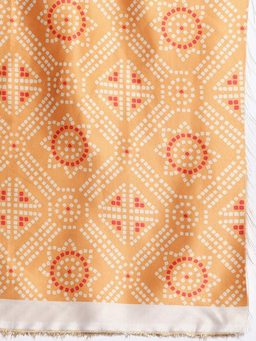 Printed Semi-Stitched Lehenga & Unstitched Blouse With Dupatta-Yellow and white