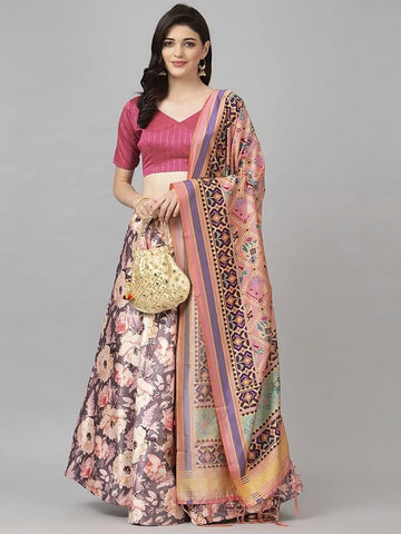 Embellished Semi-Stitched Lehenga Choli-Grey & Pink