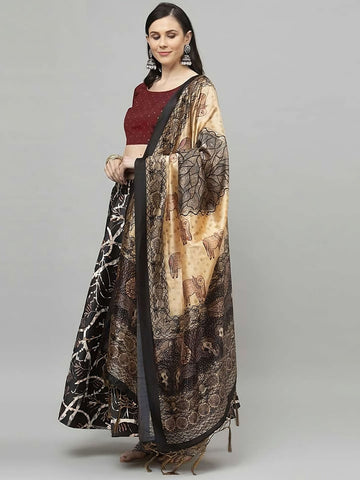 Black & Cream-Coloured Printed Semi-Stitched Lehenga Choli