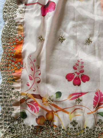 Embroidered Semi-Stitched Lehenga & Unstitched Blouse With Dupatta-Orange and black