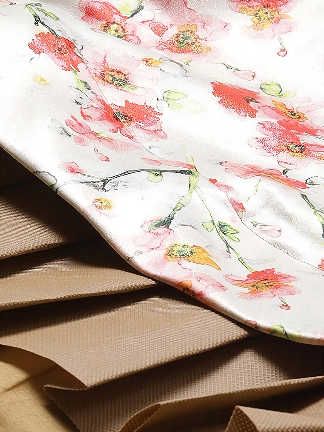 Printed Semi-Stitched Lehenga & Unstitched Blouse With Dupatta- cream and orange