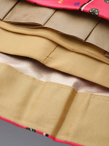 Printed Semi-Stitched Lehenga & Unstitched Choli-pink and black