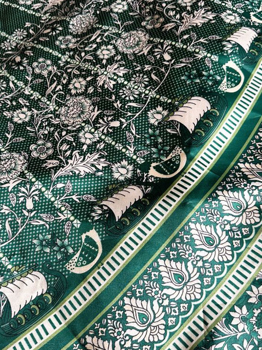 Embroidered Semi-Stitched Lehenga & Unstitched Blouse With Dupatta-Green and white