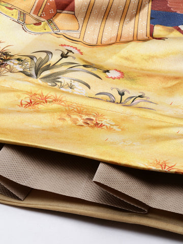 Floral Printed Yellow Semi-Stitched Lehenga with Unstitched Blouse - Satin & Raw Silk