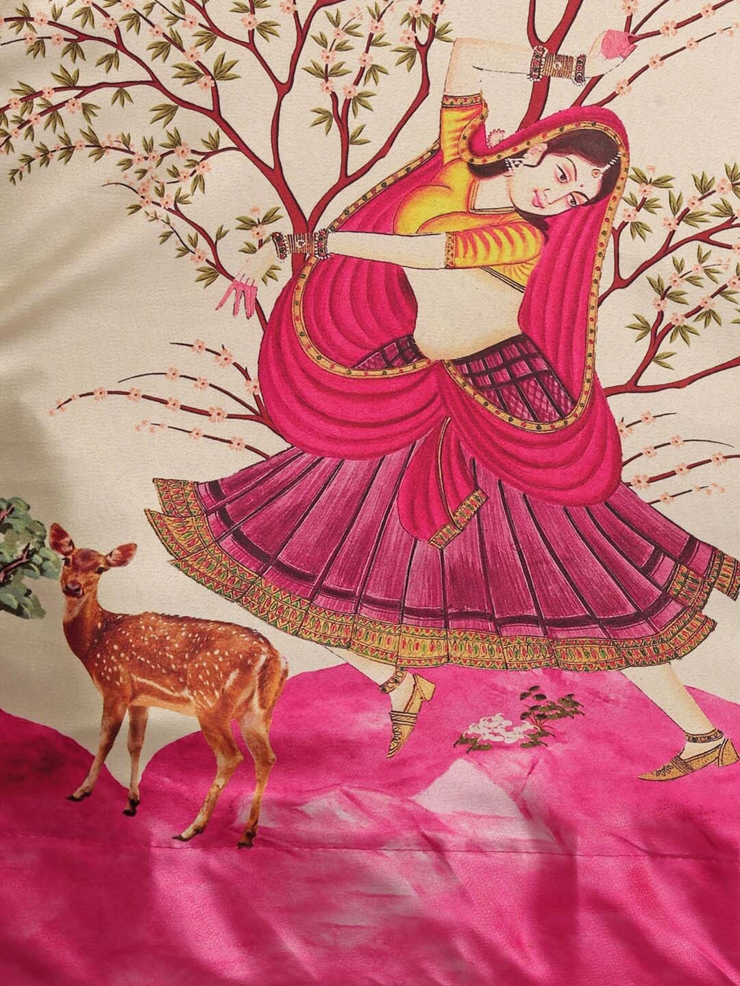 Floral Printed Pink Semi-Stitched Lehenga with Unstitched Blouse - Satin & Raw Silk