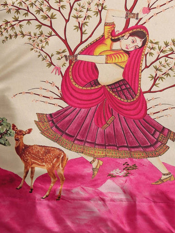 Floral Printed Pink Semi-Stitched Lehenga with Unstitched Blouse - Satin & Raw Silk